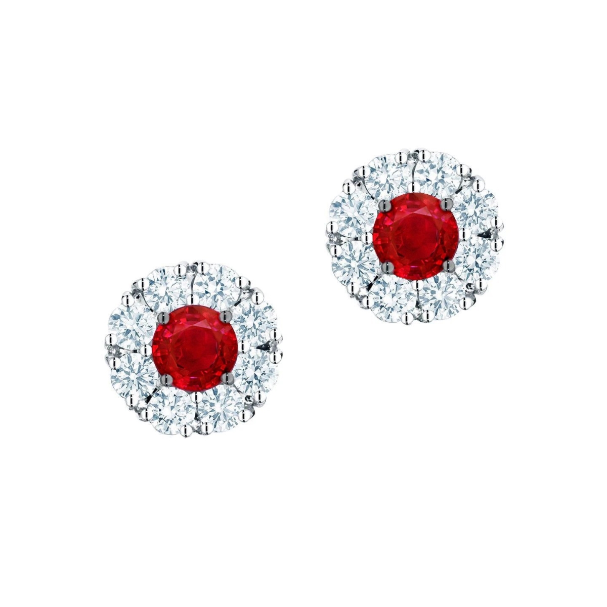 59461 4 CT Womens Ruby & Diamonds Stud Earrings, 14K White Gold