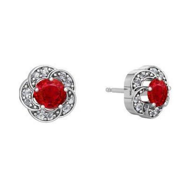 2.60 CT Round Ruby & Diamond Stud Earrings, 14K White Gold