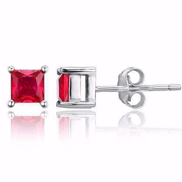 59471 14K White Gold 3.50 CT Princess Cut Ruby Lady Stud Earrings
