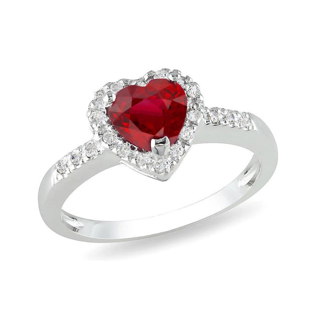 59475 3.20 CT Red Ruby Gemstone with White Gold Diamond Ring, Size 6.5