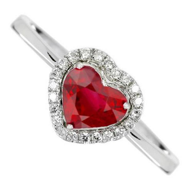 59477 3.35 CT Heart Ruby & Diamond Wedding Ring, Size 6.5