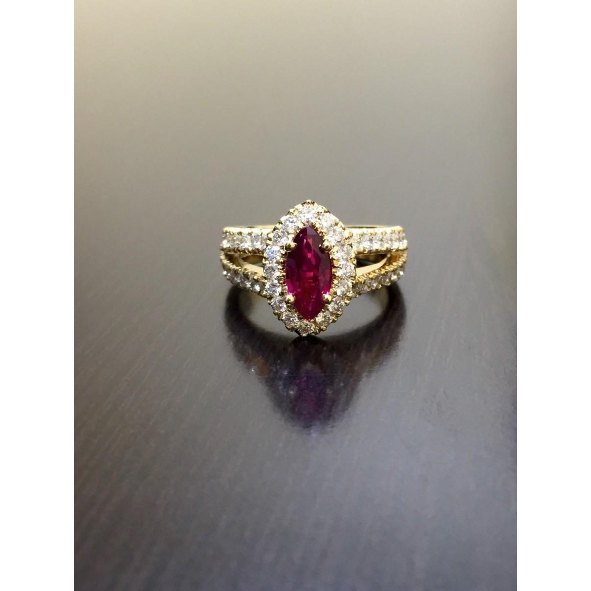 59480 3.25 CT Marquise Red Ruby & Diamond Wedding Ring, 14K Yellow Gold - Size 6.5