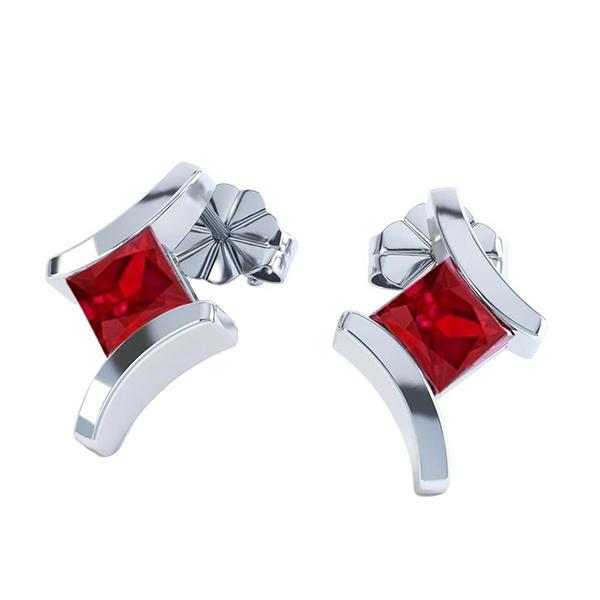 3 CT Bezel Set Ruby Womens Stud Earrings, 14K White Gold