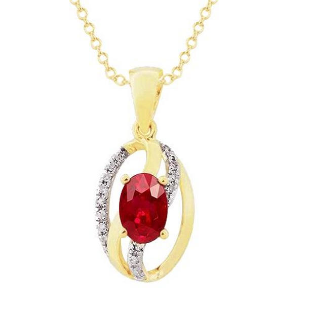59492 2.50 CT Prong Set Ruby & Diamonds Pendant, 14K Yellow Gold