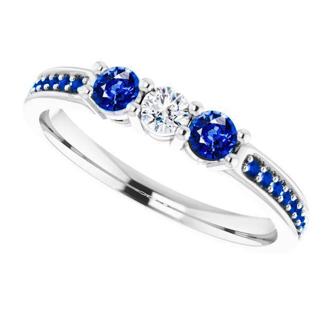 UPC 753464097238 product image for 61118 Prong Set Diamond & Sapphire Stone Ring, 14K White Gold - Size 6.5 | upcitemdb.com