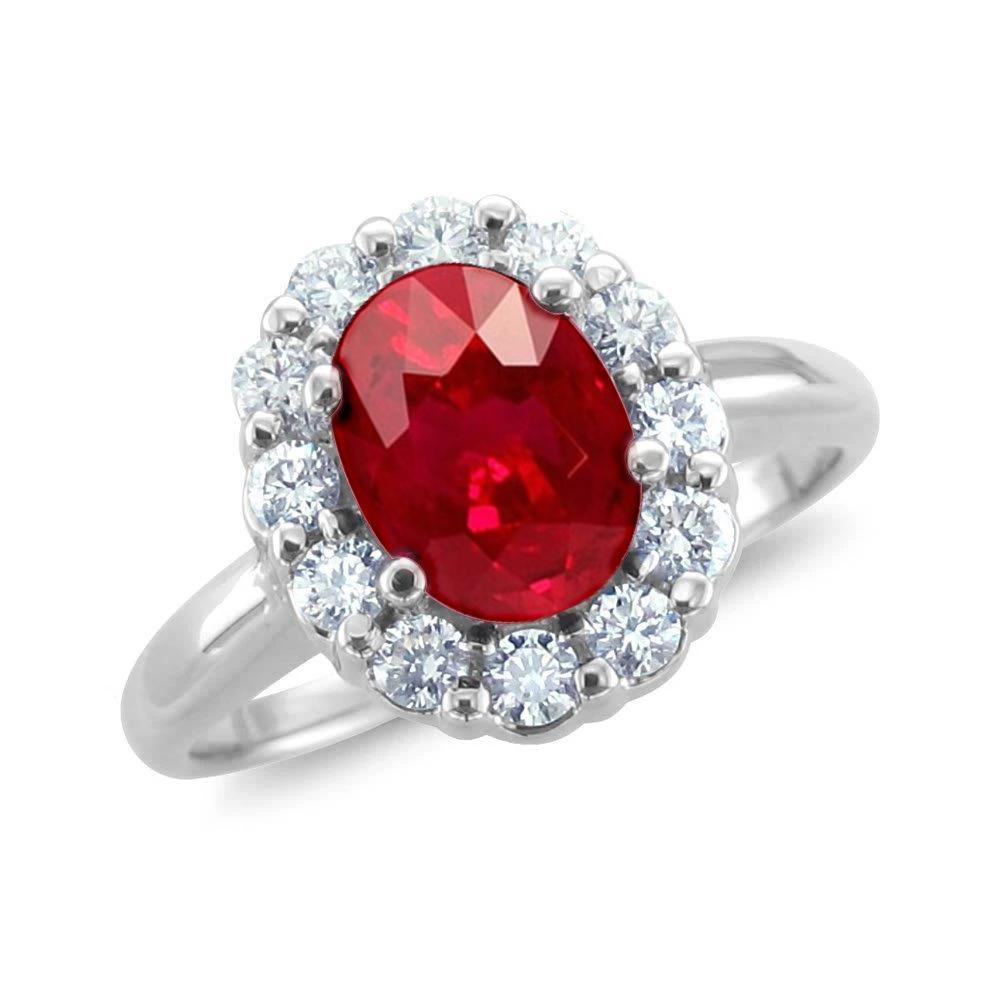 61865 Red Ruby with Diamonds 4.25 CT Wedding Ring, 14K White Gold - Size 6.5
