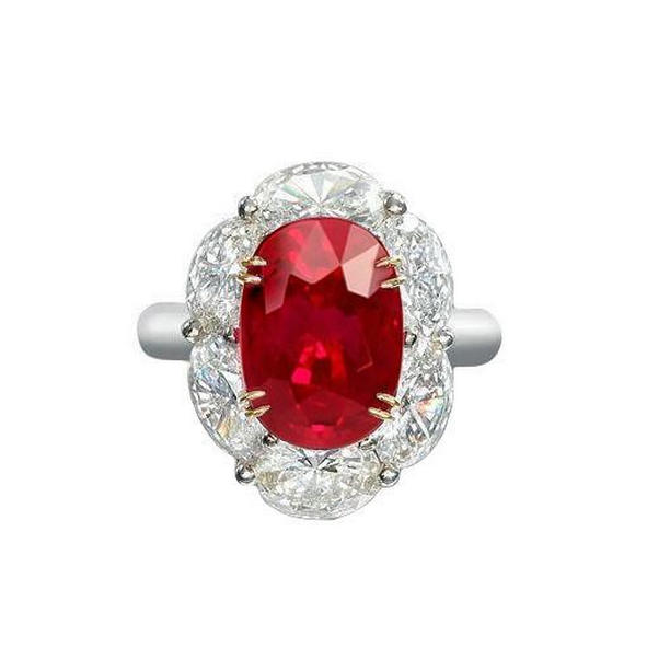 61877 5 CT Natural Ruby & Diamond Wedding Ring, 14K Gold - Size 6.5