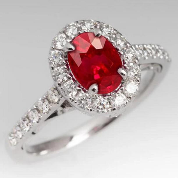 61879 4.5 CT Oval Cut Ruby & White Gold Lady Diamond Ring, Size 6.5