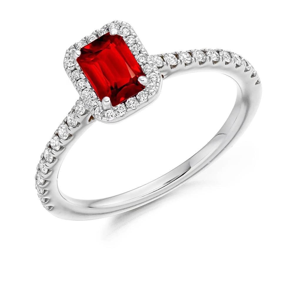 56259 Emerald Cut Red Ruby Diamond 2.30 CT Anniversary Ring, Size 6.5