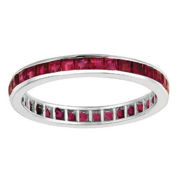5839 Channel Setting 1.60 CT Princess Cut Eternity Ruby Ring Band, 14K Gold - Size 6.5