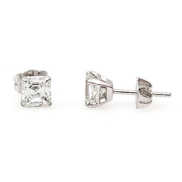 64719 1.30 CT Womens Jewelry Asscher Diamond Stud Earring, 14K White Gold