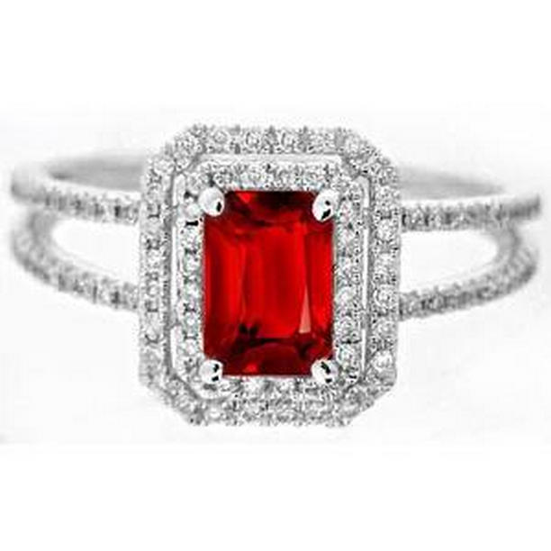 59756 5 CT Emerald Cut Ruby & 14K White Gold Diamond Ring, Size 6.5