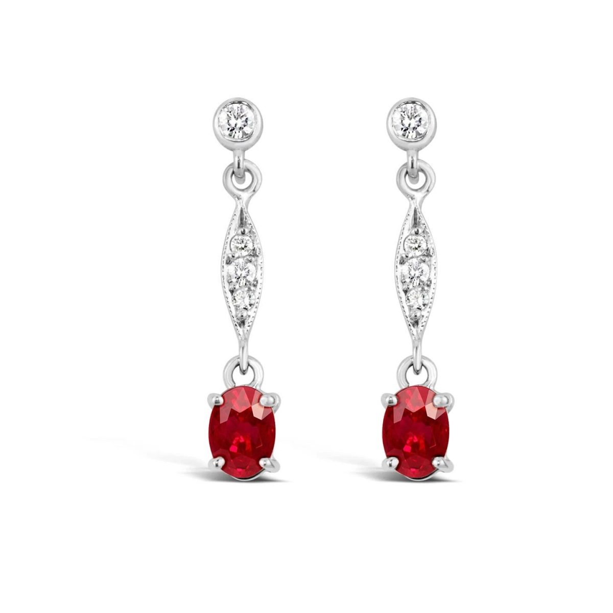 54462 14K White Gold 4.80 CT Ruby & Diamonds Stud Earrings