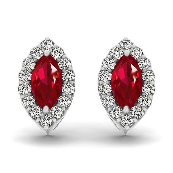 Prong Set Marquise Ruby with Round Diamonds 6 CT Stud Earrings