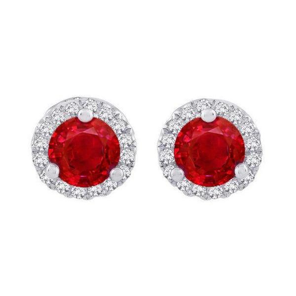 6.40 CT Round Cut Red Ruby with Diamond Stud Halo Earring