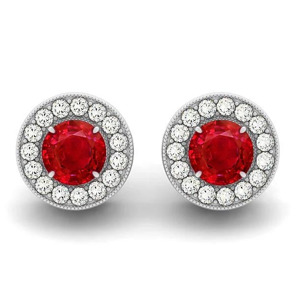 5.50 CT Round Cut Ruby with Diamonds Halo Stud Earrings
