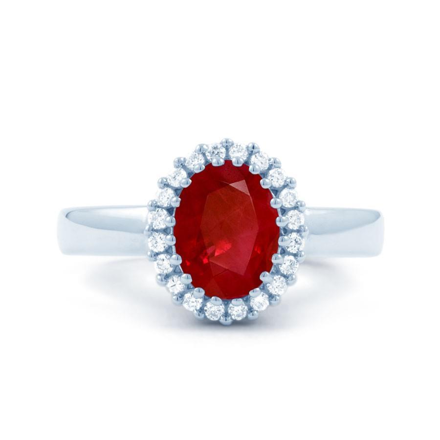 64211 Red Ruby with Diamonds 5.75 CT Ring, 14K White Gold - Size 6.5
