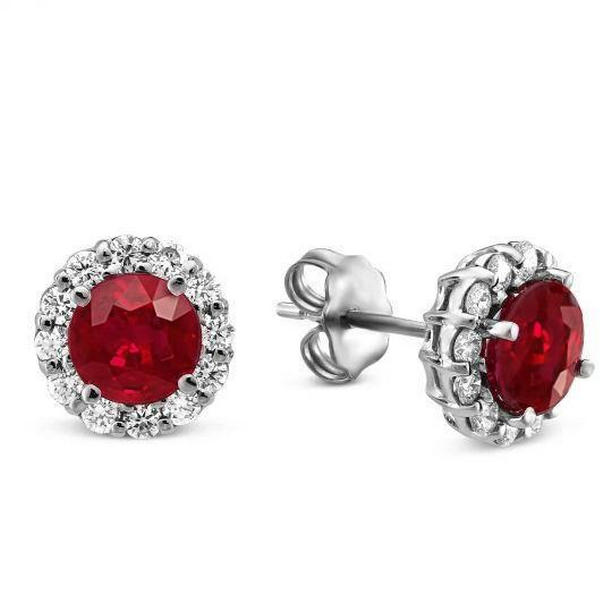 Red Ruby Gemstone & Diamonds 5.90 CT Stud Earrings