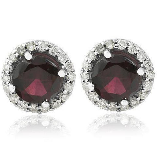 3.60 CT Red Sapphire Round Diamond Stud Earrings, 14K White Gold