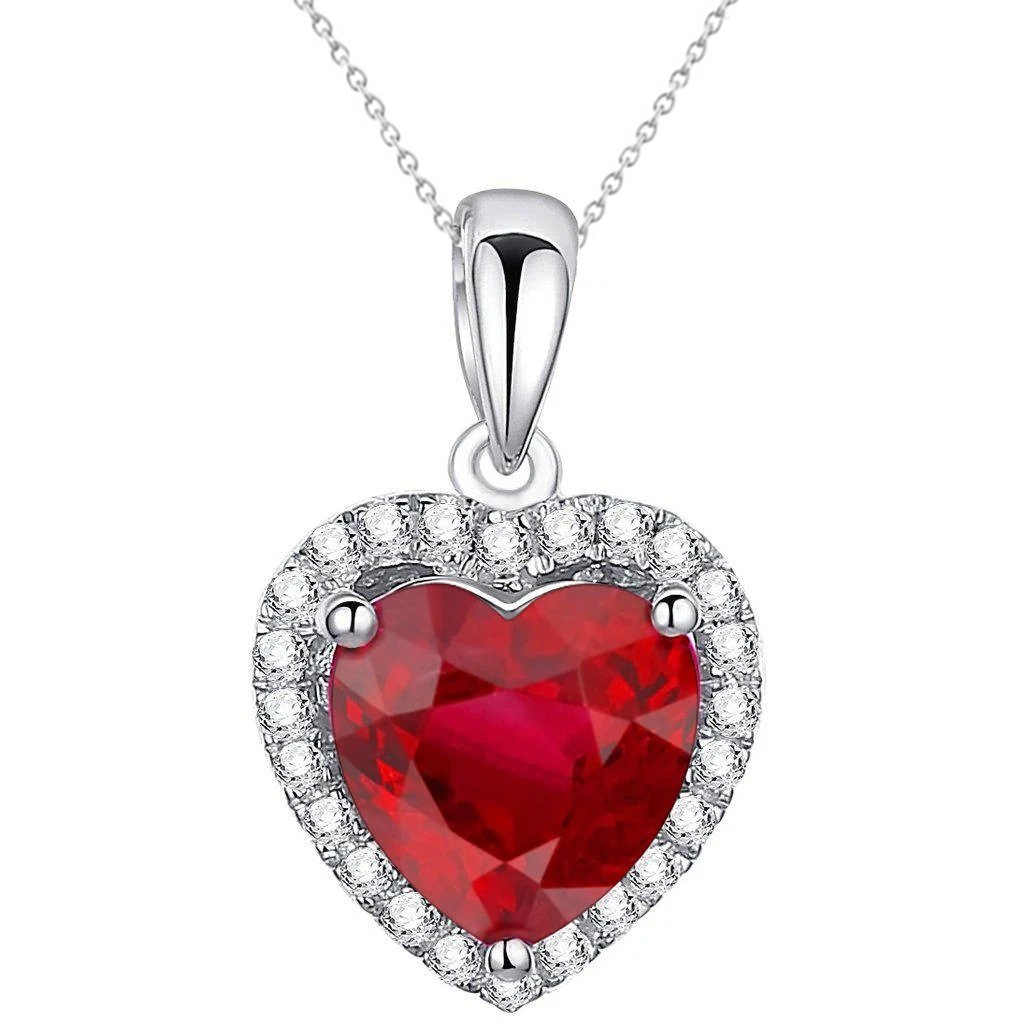 64905 3.25 CT Ruby & Diamond Necklace Pendant, 14K White Gold