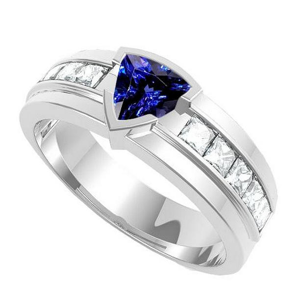 Gemstone Trillion 1.50 CT Channel Set Diamonds Sapphire Ring, Size 6.5