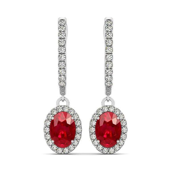 62169 Oval Cut Ruby with Round Diamonds 7.50 CT Dangle Earrings, 14K Gold