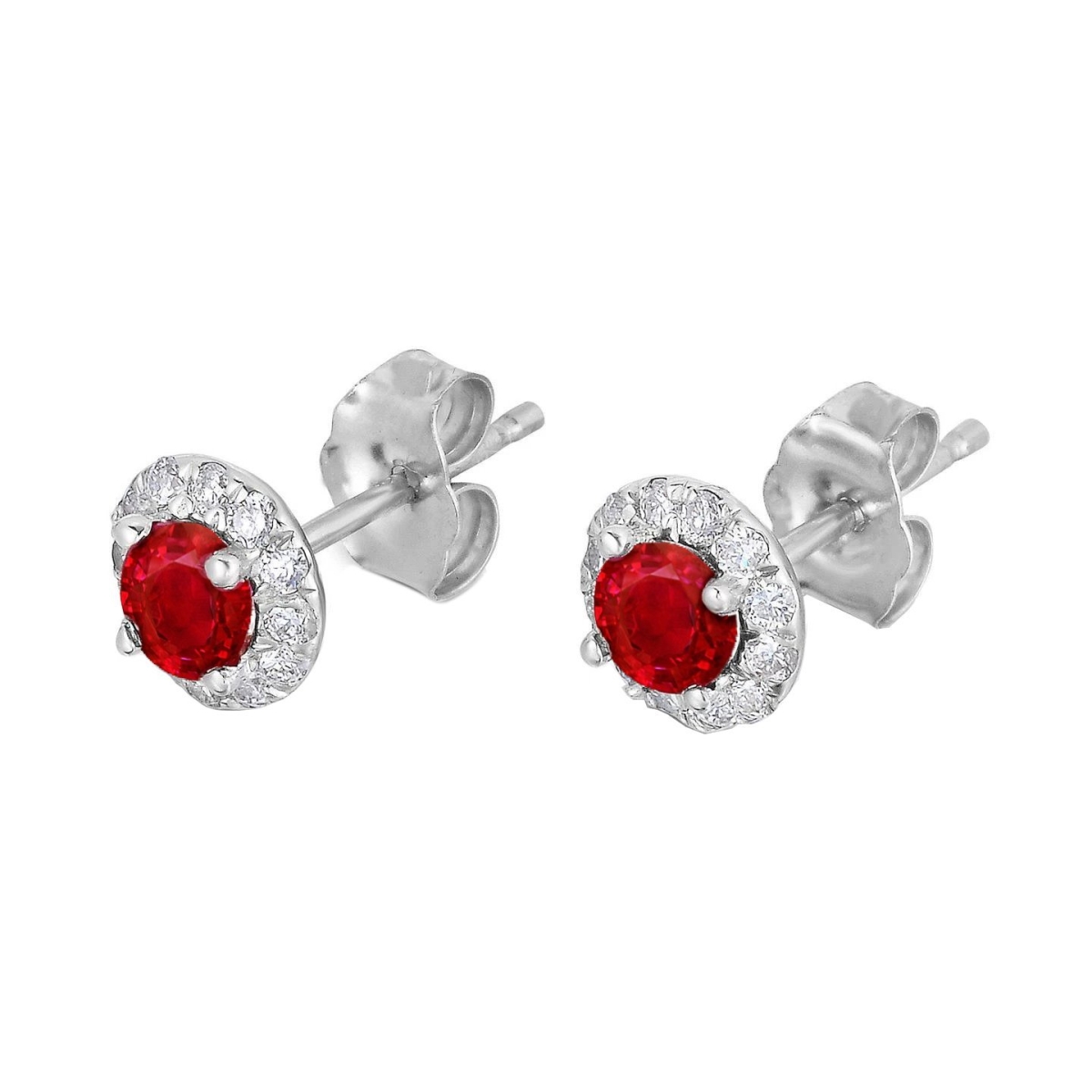 3.60 CT Red Ruby & Diamonds Stud Earrings, 14K White Gold