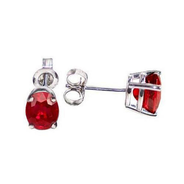 Oval Cut 5.50 CT Red Ruby Lady Stud Earrings, 14K White Gold
