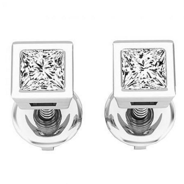 51830 1.50 CT Princess Cut Diamond Stud Earrings, 14K White Gold