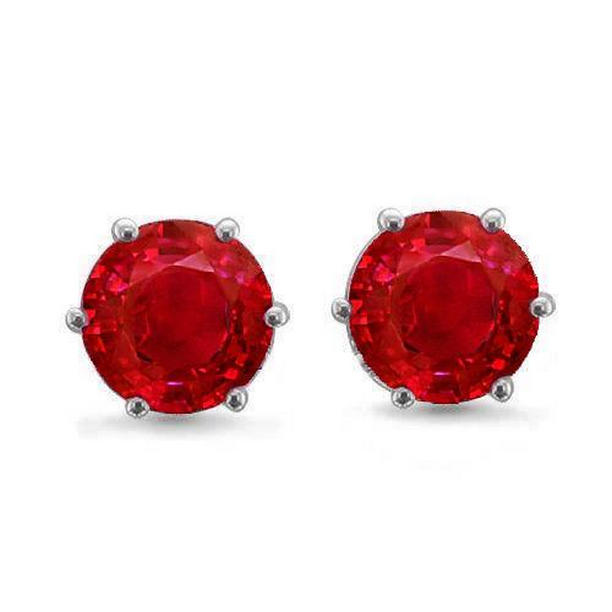 6 CT Solitaire Ruby 14K White Gold Fine Stud Lady Earrings