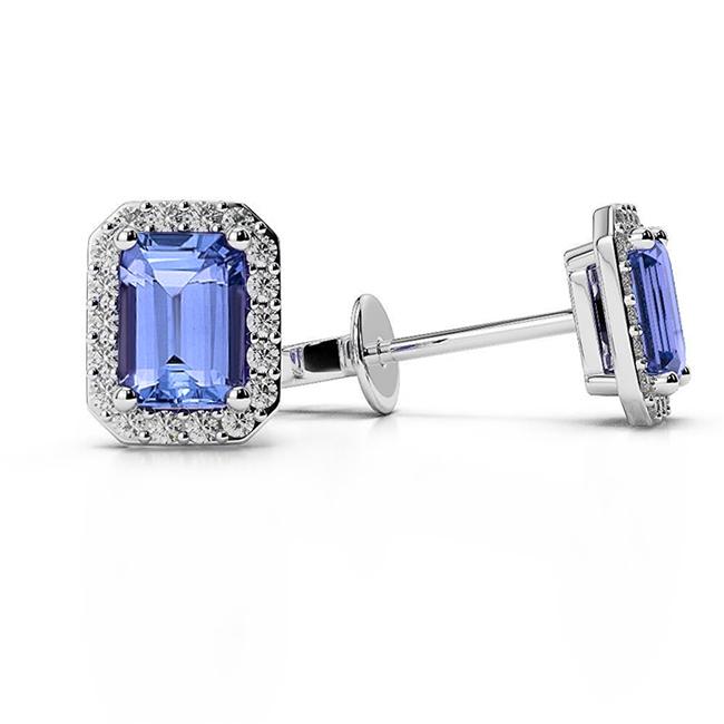 White Gold Halo Tanzanite with Diamonds 4 CT Stud Earrings