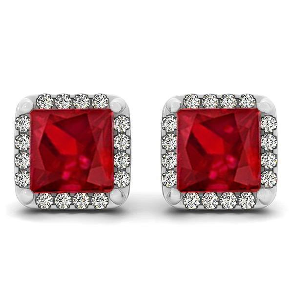 8 CT Ruby with Pave Diamond Stud Earrings