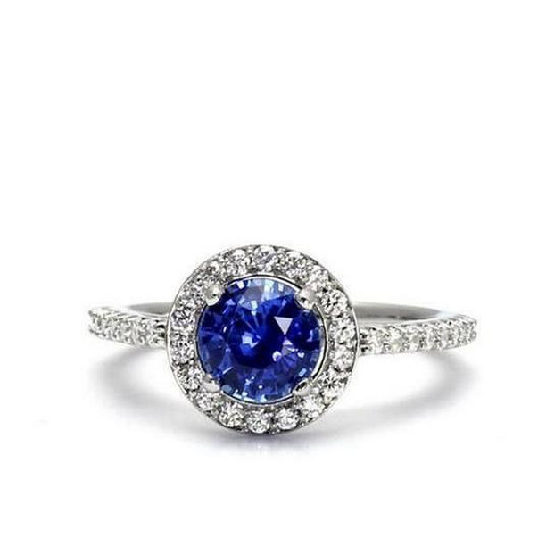 UPC 740078981503 product image for 60903 Halo Round 2.36 CT Ceylon Sapphire Diamond Ring, 14K White Gold - Size 6.5 | upcitemdb.com