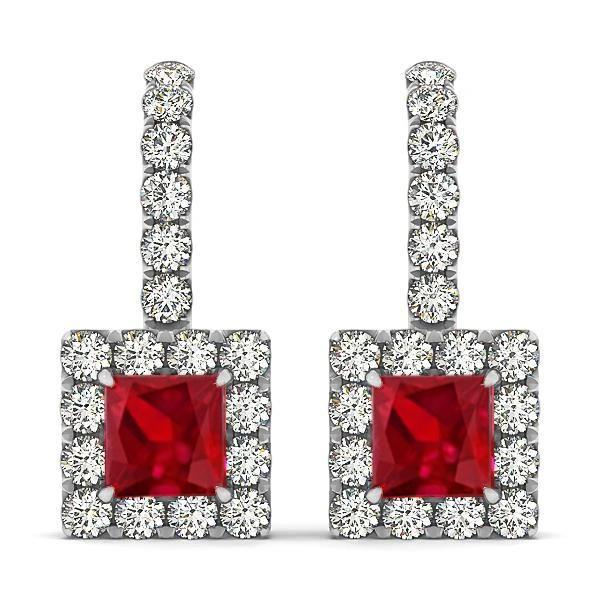 14K White Gold Womens 7 CT Ruby with Diamonds Dangle Earrings