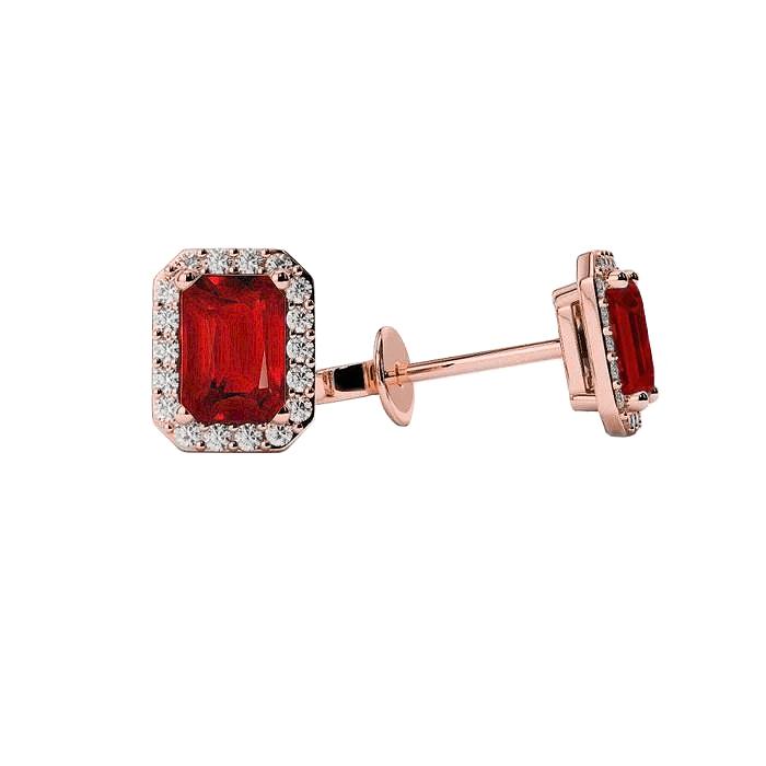 3.86 CT Red Ruby & Diamonds Lady Stud Earrings, 14K Rose Gold