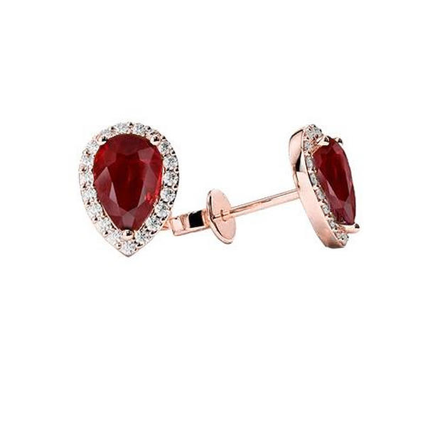 5.40 CT Red Ruby with Diamonds Lady Stud Earrings, 14K Rose Gold