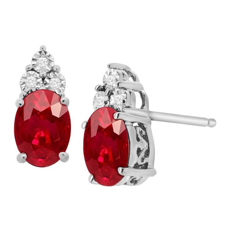 Red Ruby & Diamond 5.30 CT Gemstone Stud Earrings