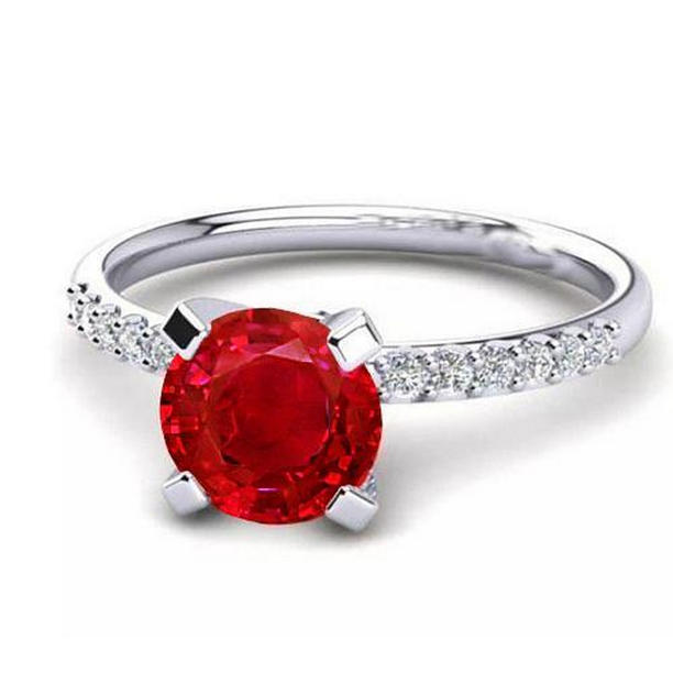 22306 1.20 CT Red Ruby & Diamond Ring, 14K White Gold - Size 6.5