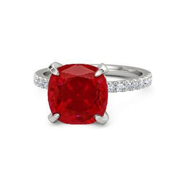 38849 Red Ruby with Diamonds 4.25 CT Ring, 14K White Gold - Size 6.5
