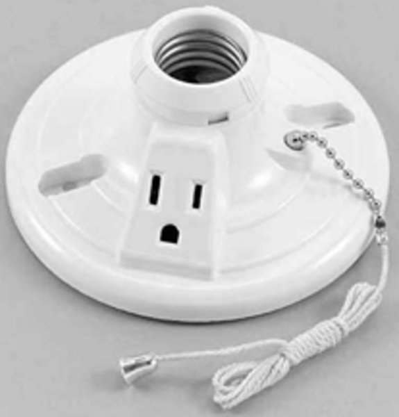 393786504 S865w-sp 15a 125v Ceiling Receptacle Plug With Pull Chain