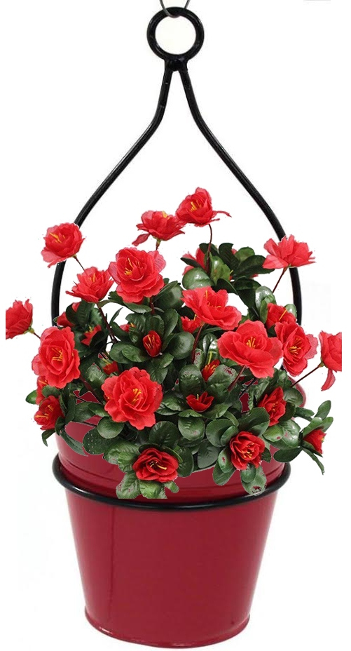 0337e S-2 Xr 6.5 In. Enameled Galvanized Planter With Iron Hanger, Red