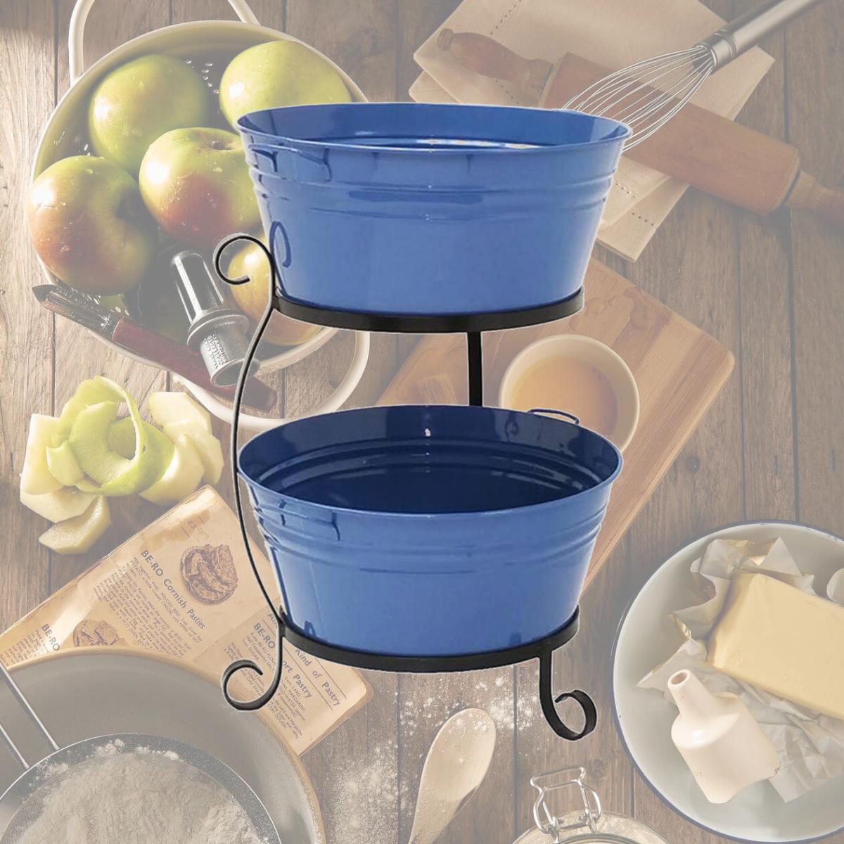 Picture of HIT 8025E B Enameled Galvanized Steel Double Beverage Tub with Iron Stand, Blue