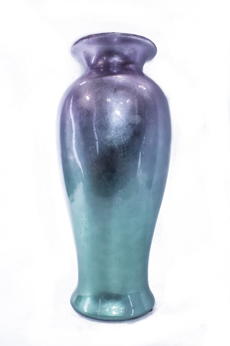 W0797-w14 21 In. Helen Lacquered Ombre Ceramic Vase, Purple & Aqua