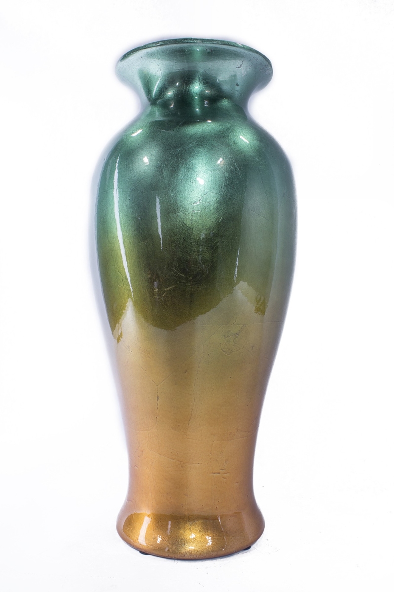 W0797-w18 21 In. Helen Lacquered Ombre Ceramic Vase, Turquoise & Gold