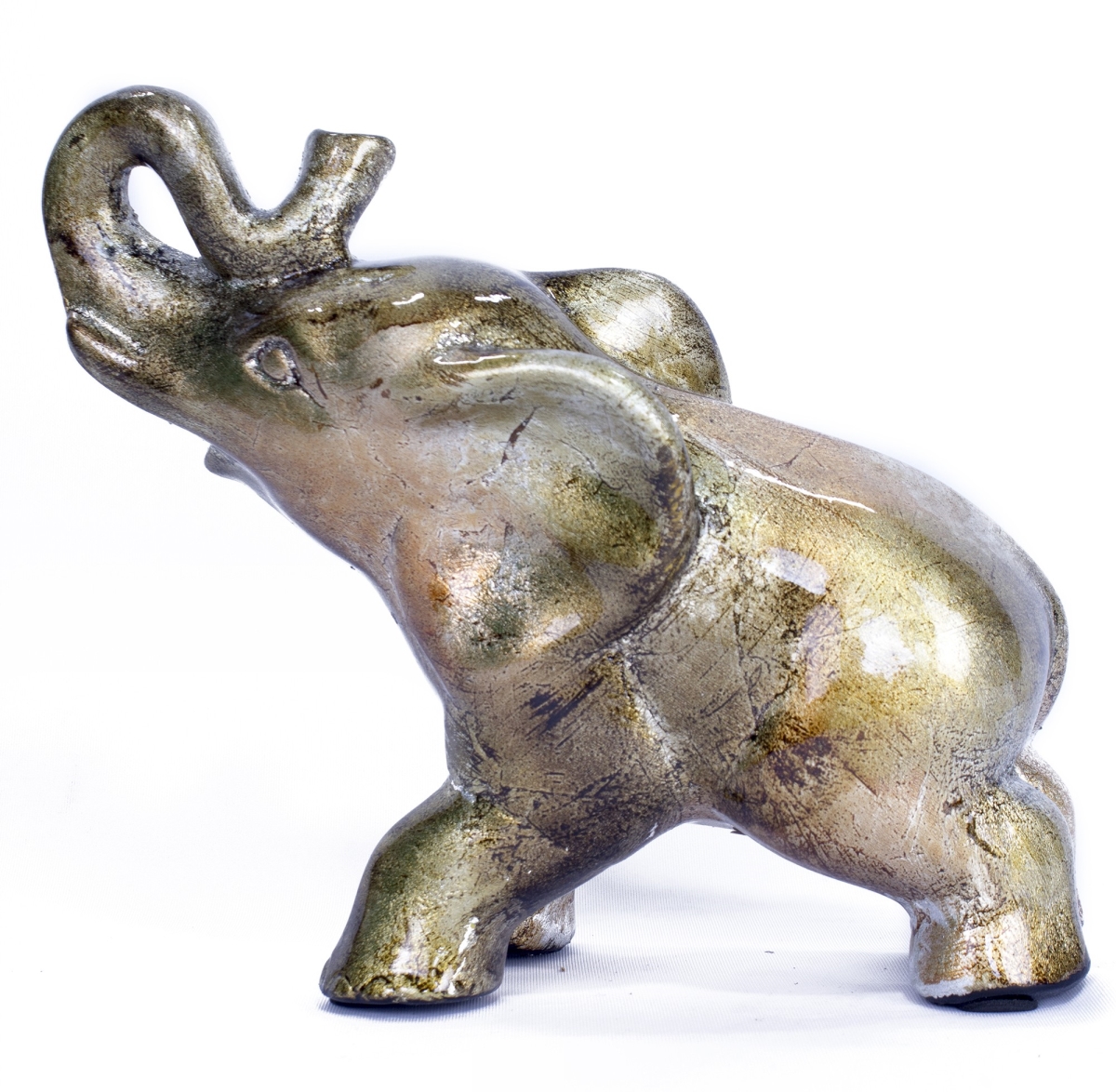 W071352-1a13 8 In. India Decorative Ceramic Elephant, Gold