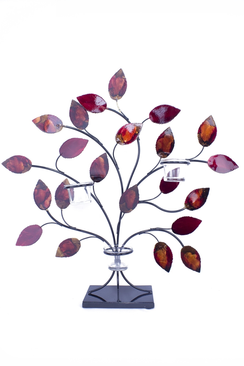 W08988ct-06 Tree Of Light Foiled And Lacquered Decorative 3 Votive Holder, Copper, Red & Gold