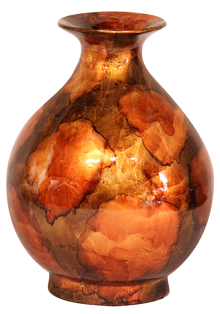 W0763-03 Rachel 19 In. Foiled & Lacquered Ceramic Vase - Copper, Brown & Orange
