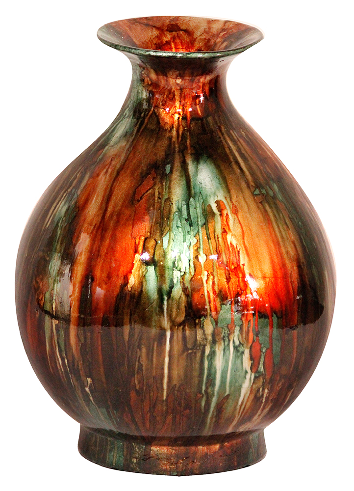 W0763-04 Rachel 19 In. Foiled & Lacquered Ceramic Vase - Turquoise, Copper & Bronze