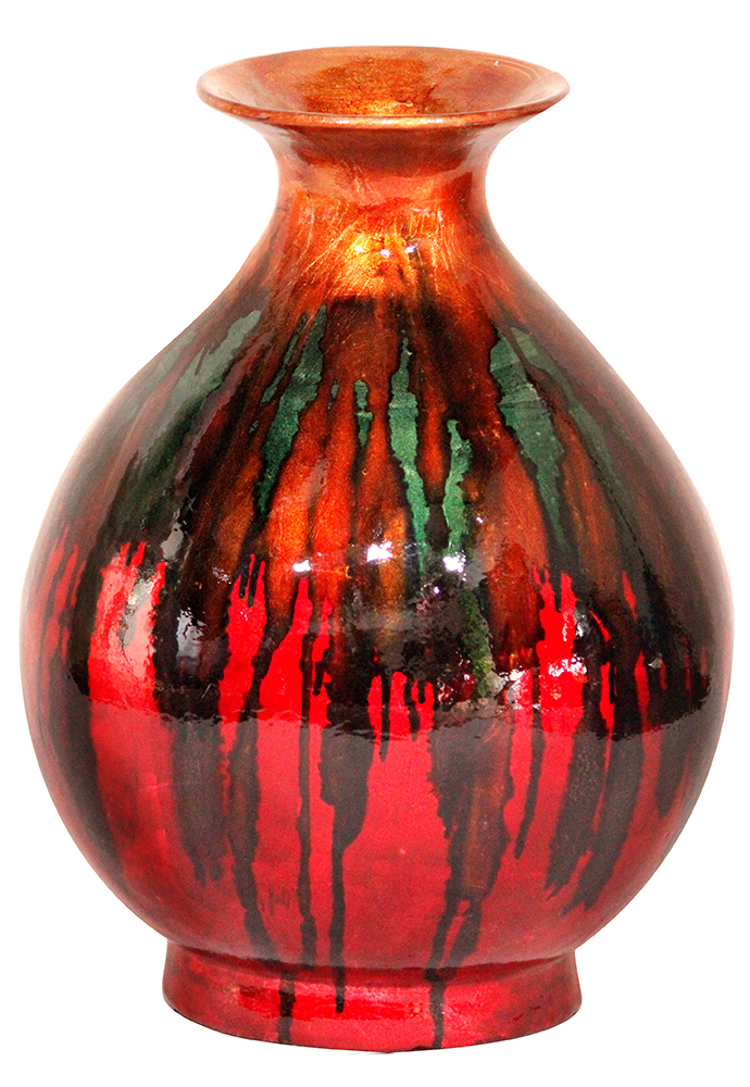 W0763-243 Rachel 19 In. Foiled & Lacquered Ceramic Vase - Orange, Green & Red