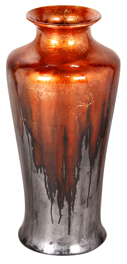 W0764-8004 Leah 24 In. Foiled & Lacquered Ceramic Floor Vase - Copper & Pewter